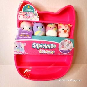 SQUISHMALLOWS Squishville Display Case with 4 Exclusive Squishvilles! HOLDS 20